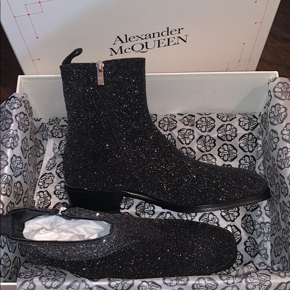 Alexander McQueen Other - Alexander McQueen Glittered Leather Chelsea Boots
